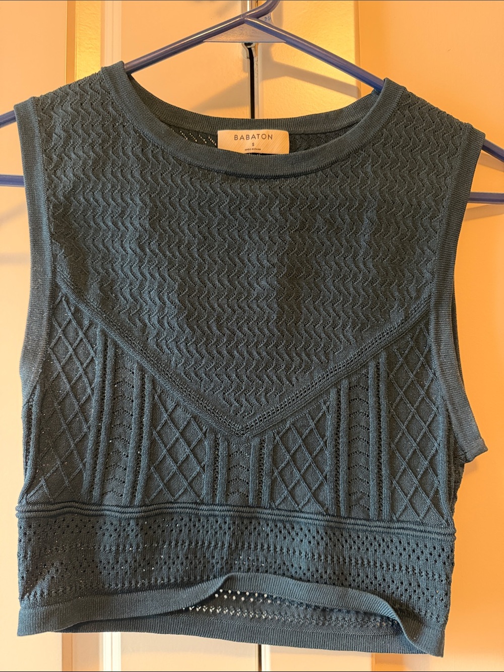 Babaton Teal Green Textured Knit Crop Tank